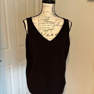 Nine West V-Neck Ribbed Sweater Tank Top - Black